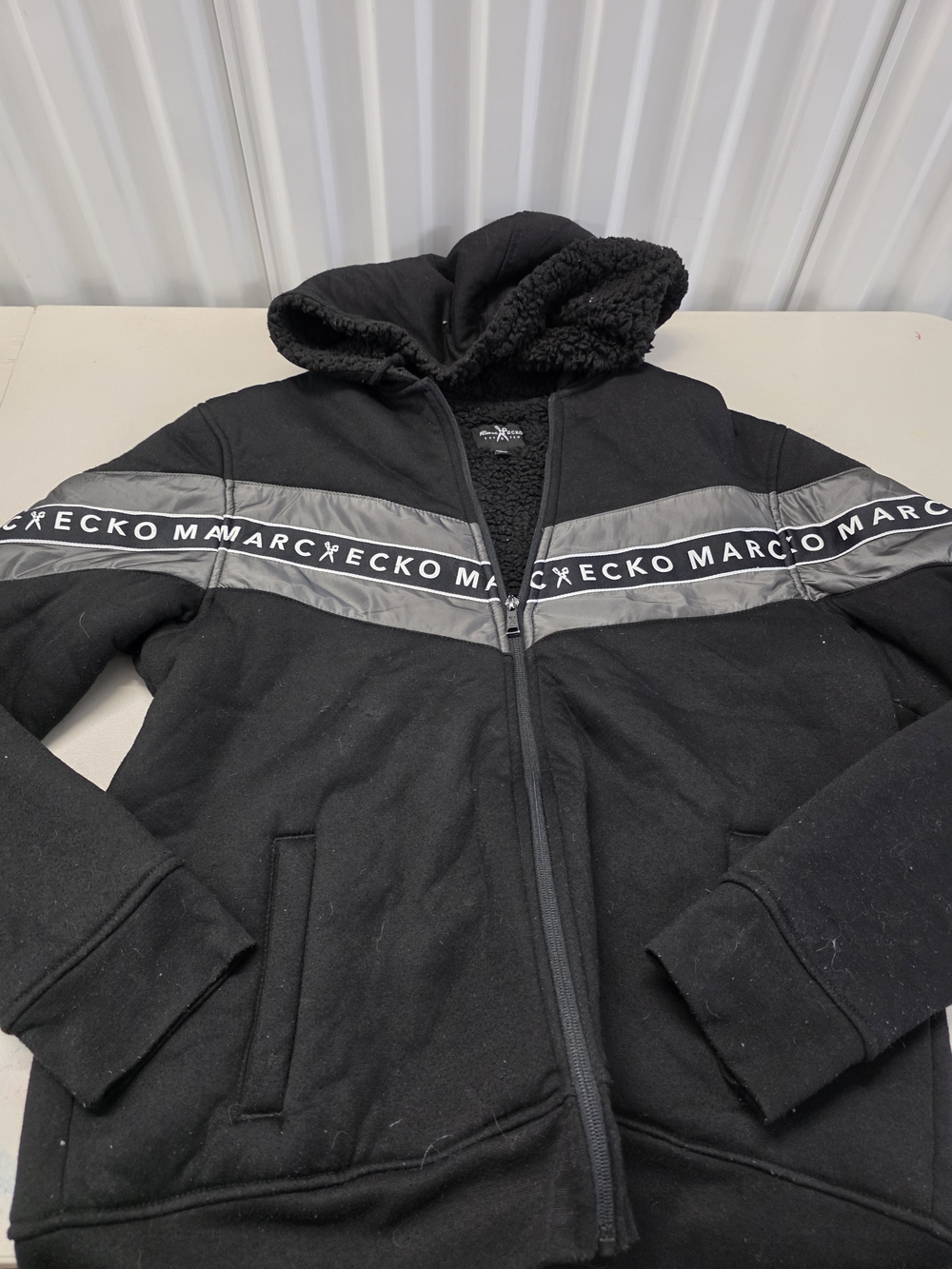 Ecko Unlimited Men’s Black Hooded Zip Jacket with Sherpa Lining
